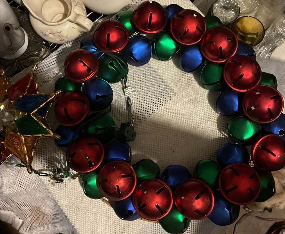 Lighted Multi-Color Jingle Bell Christmas Wreath with Star Topper